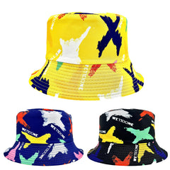 Graffiti Printed Bucket Hat Reversible Outdoor Sunscreen Travel Beach Hats