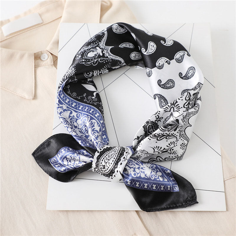 Paisley Print Square Scarf Satin Bandana Head Wrap Necktie Women Silk