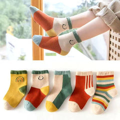 5 Pairs Girls Colorful Short Crew Socks for Kids