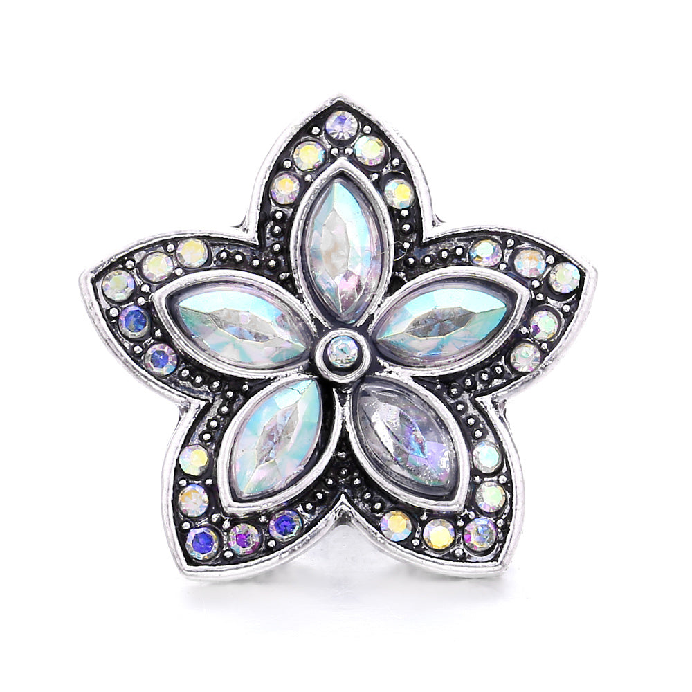 Alloy Flower Snap Button Jewelry with Colorful Rhinestones