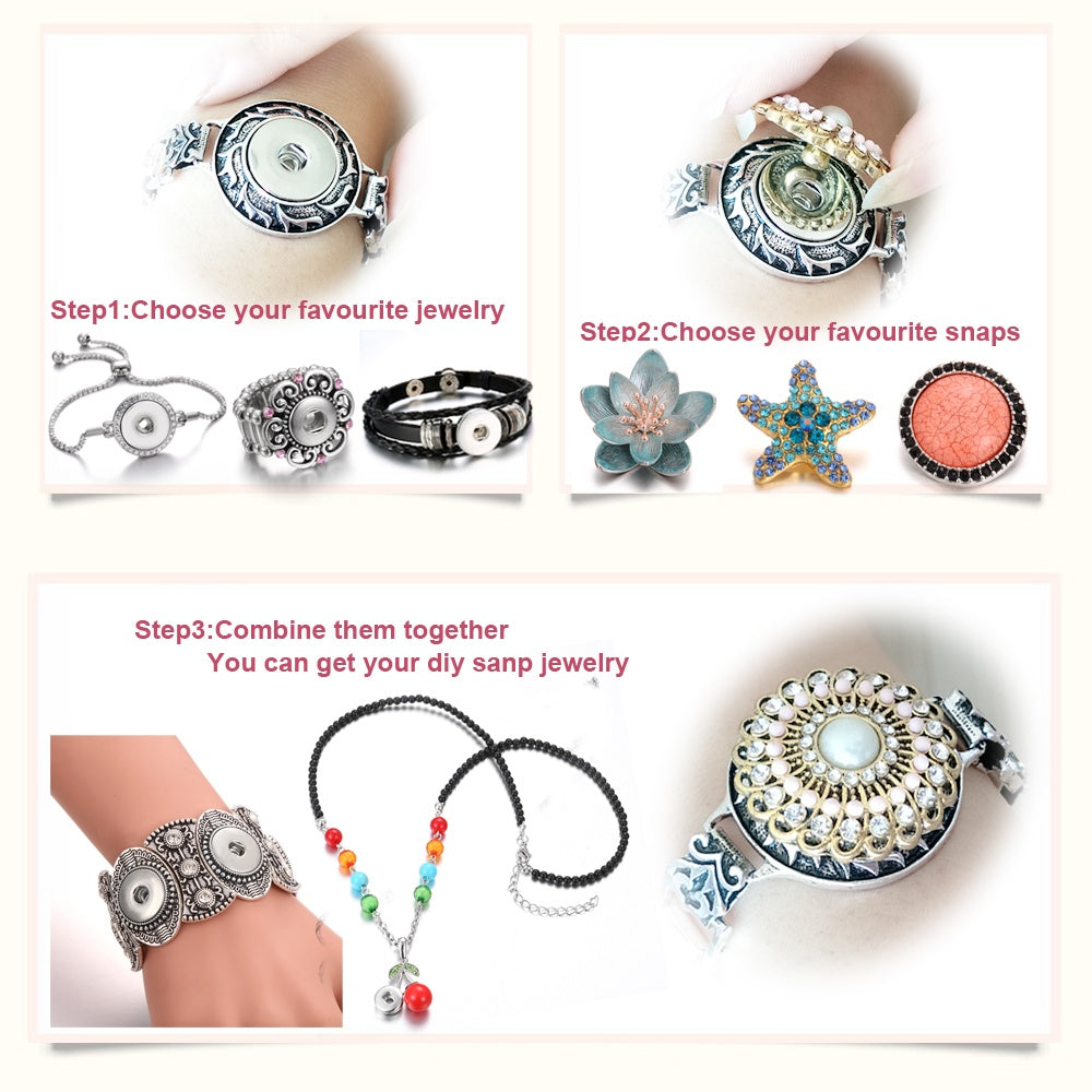 Alloy Flower Snap Button Jewelry with Colorful Rhinestones