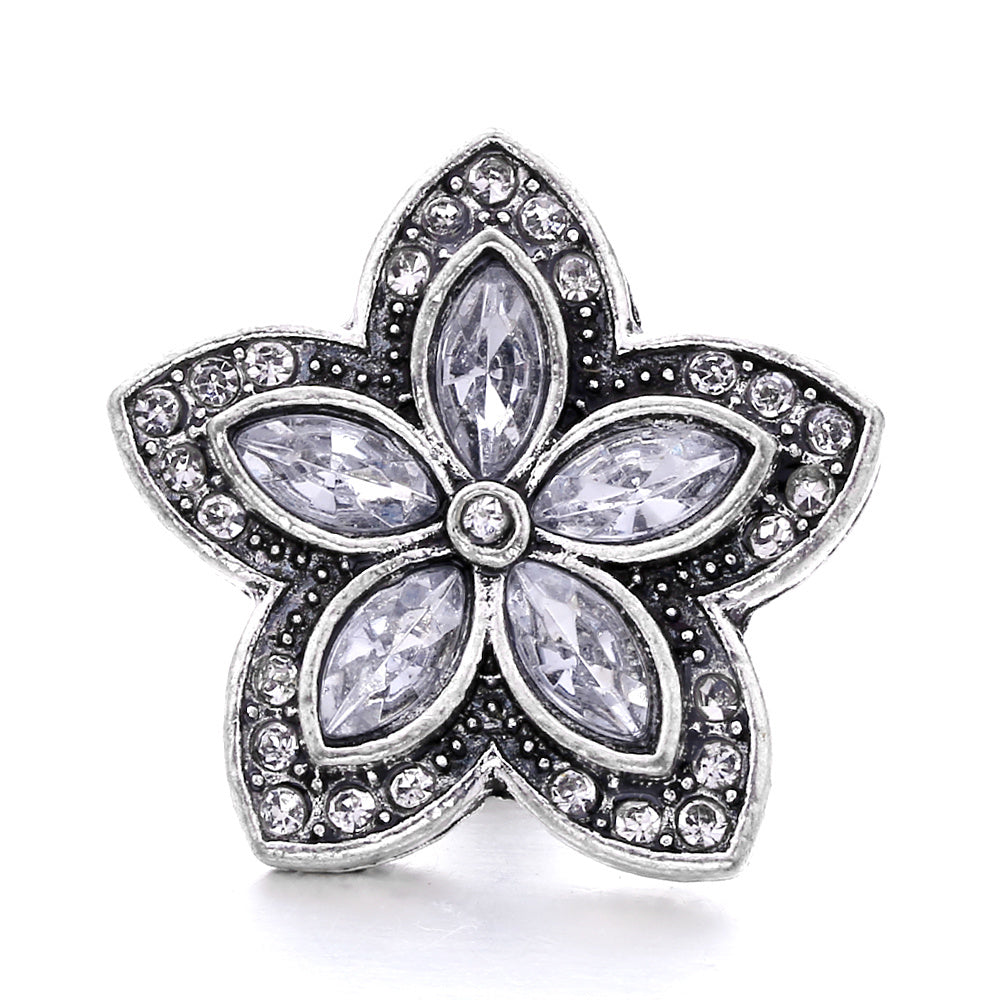 Alloy Flower Snap Button Jewelry with Colorful Rhinestones