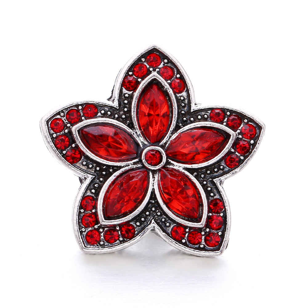 Alloy Flower Snap Button Jewelry with Colorful Rhinestones