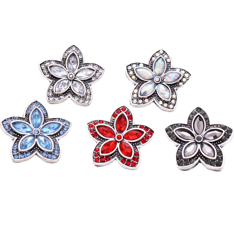 Alloy Flower Snap Button Jewelry with Colorful Rhinestones