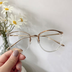 Round Clear Lens Glasses For Women Men Students Jelly Frame Metal Temple Optical