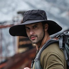 Wide Brim Bucket Hat with Chin Strap for Summer Outdoor Hiking