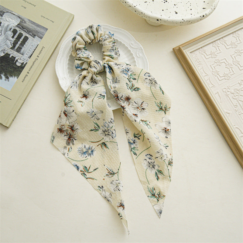Floral Hair Scrunchies Ribbon Ponytail Streamers Bow Headwear