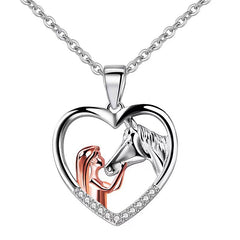 Zircon Inlaid Horse Heart Pendant Necklace