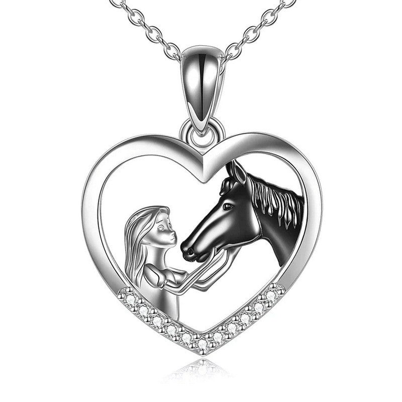 Zircon Inlaid Horse Heart Pendant Necklace