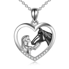 Zircon Inlaid Horse Heart Pendant Necklace