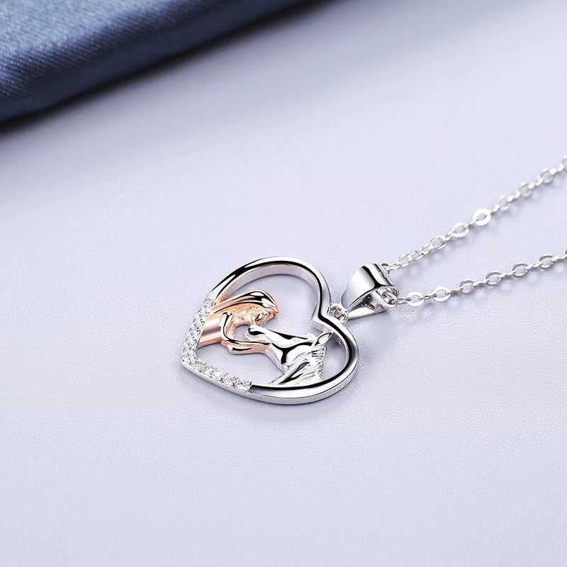 Zircon Inlaid Horse Heart Pendant Necklace