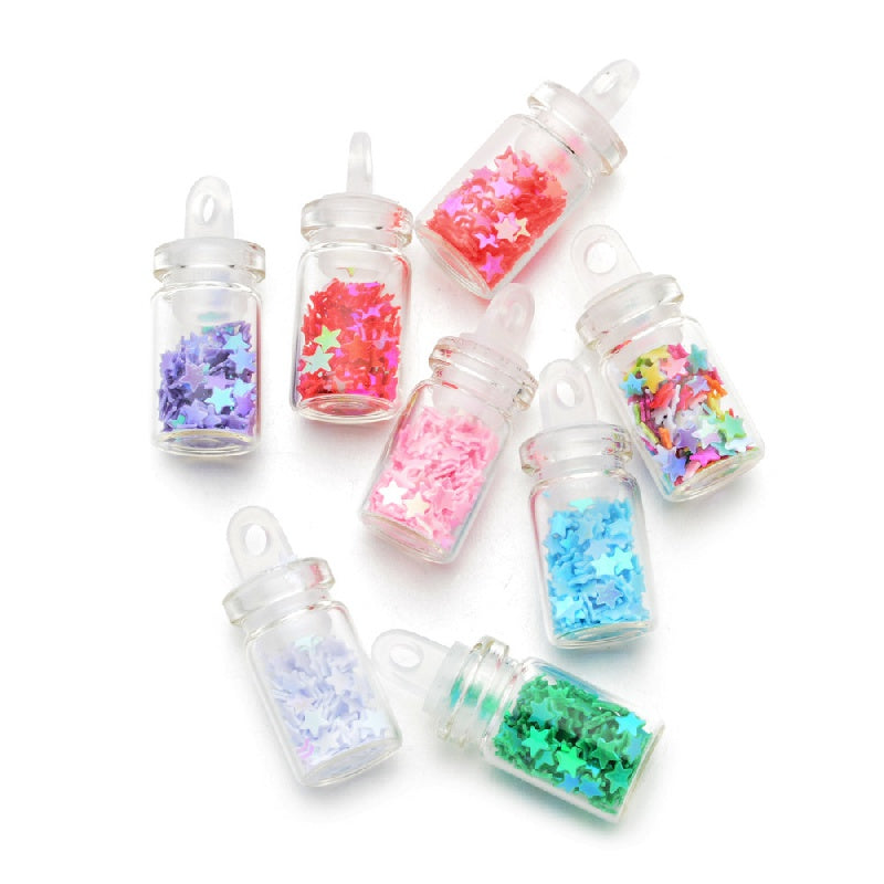 5pcs DIY Glass Bottle Pendant with Star Sequin Nail Sticker