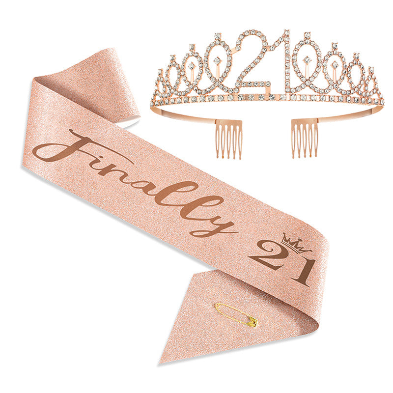 2pcs Birthday Girl Queen Sash Crown Set for Women Kids Party Supplies