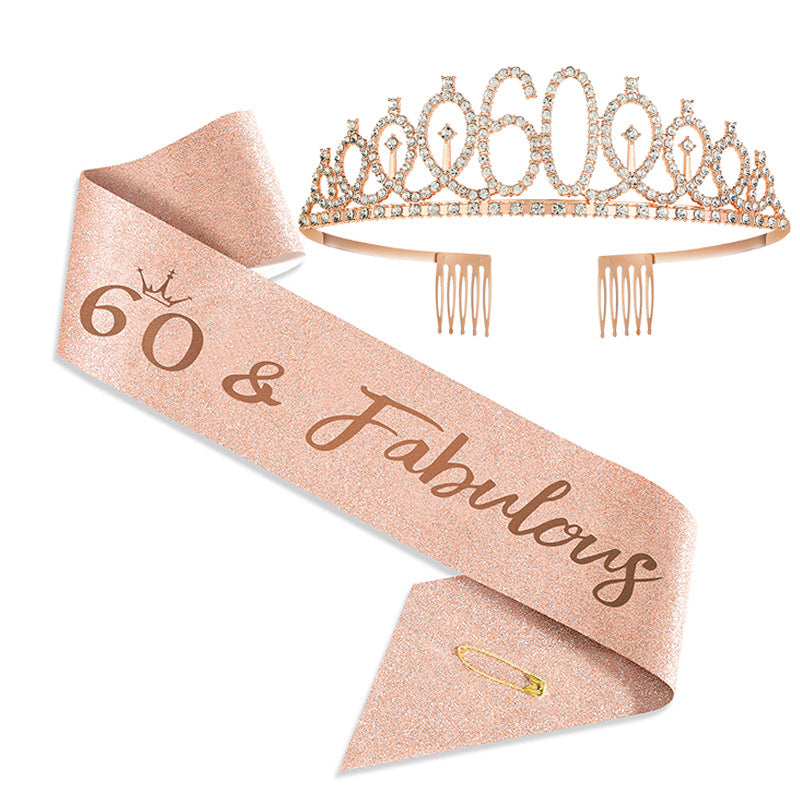 2pcs Birthday Girl Queen Sash Crown Set for Women Kids Party Supplies