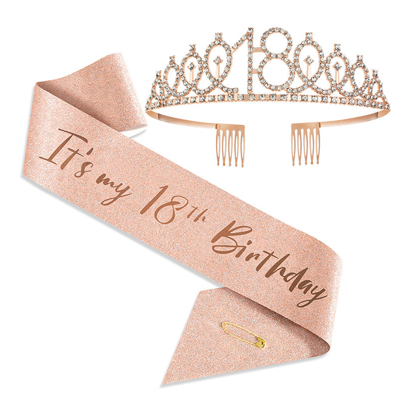 2pcs Birthday Girl Queen Sash Crown Set for Women Kids Party Supplies
