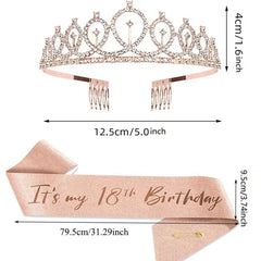 2pcs Birthday Girl Queen Sash Crown Set for Women Kids Party Supplies