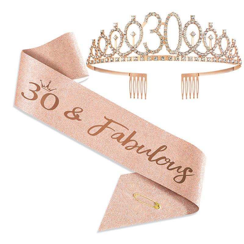 2pcs Birthday Girl Queen Sash Crown Set for Women Kids Party Supplies