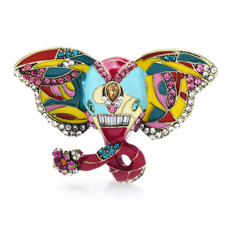 Vintage Elephant Enamel Rhinestone Brooch
