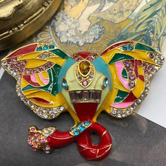 Vintage Elephant Enamel Rhinestone Brooch