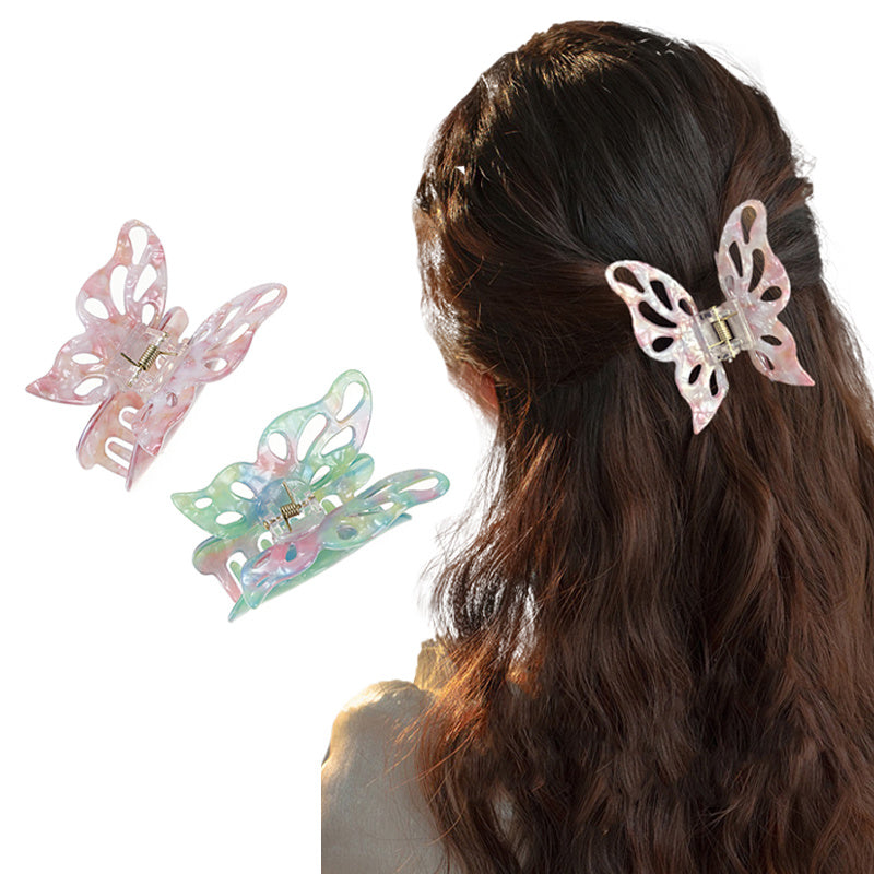 Sweet Acetate Butterfly Hair Claw Women Solid Shark Claw Ponytail Clips