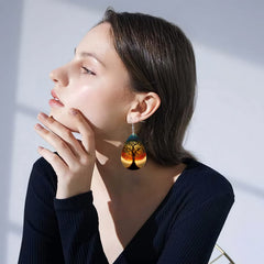Tree Of Life Teardrop Dangle Earrings Bohemian Style PU Leather Jewelry