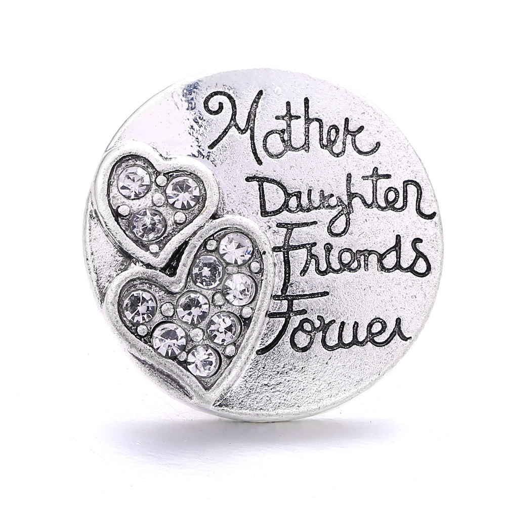 Alloy Round Snap Button With Rhinestones - Heart Pattern
