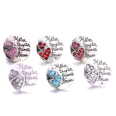 Alloy Round Snap Button With Rhinestones - Heart Pattern