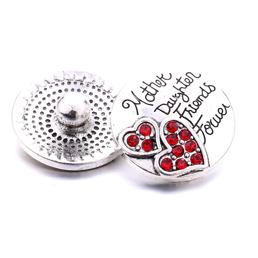 Alloy Round Snap Button With Rhinestones - Heart Pattern