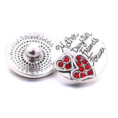 Alloy Round Snap Button With Rhinestones - Heart Pattern