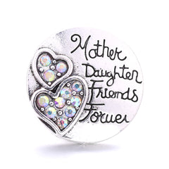 Alloy Round Snap Button With Rhinestones - Heart Pattern