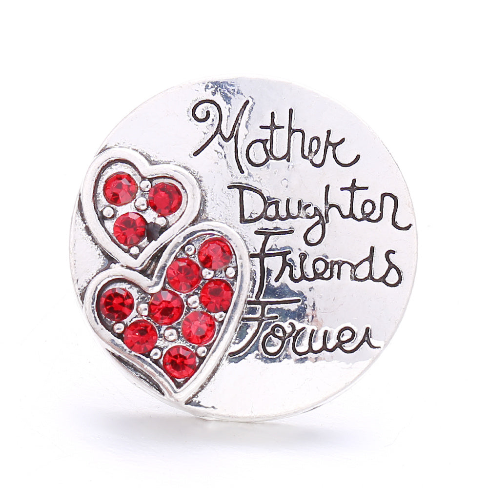 Alloy Round Snap Button With Rhinestones - Heart Pattern