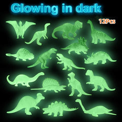 12pcs Mini Glow In Dark Dinosaurs Toy Dino Figure Birthday Cake Topper