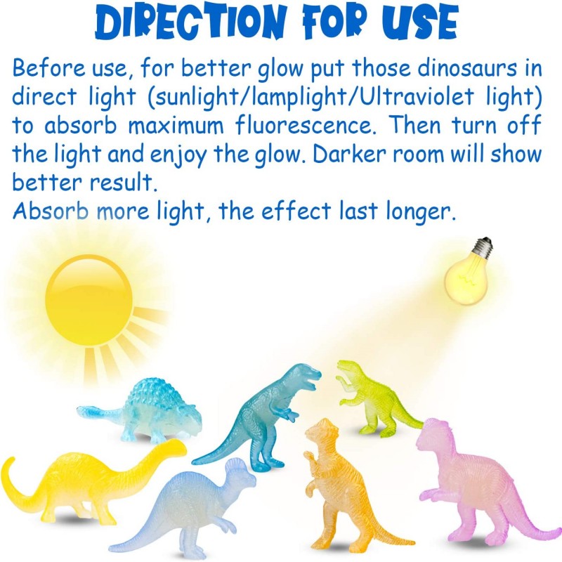 12pcs Mini Glow In Dark Dinosaurs Toy Dino Figure Birthday Cake Topper