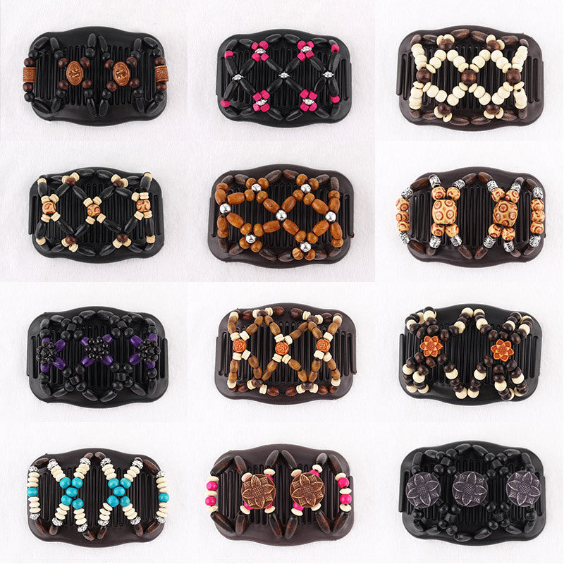 Wooden Beads Hair Comb Headdress Insert Comb Double side Hair Comb