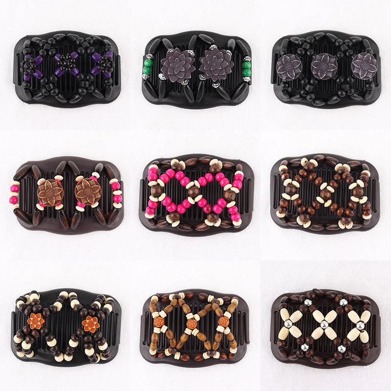Wooden Beads Hair Comb Headdress Insert Comb Double side Hair Comb