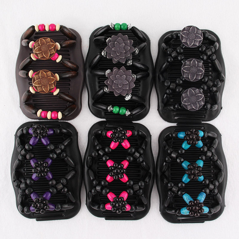 Wooden Beads Hair Comb Headdress Insert Comb Double side Hair Comb