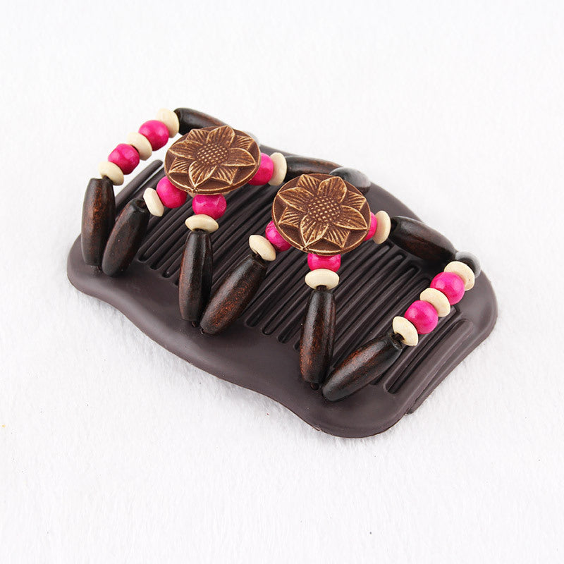 Wooden Beads Hair Comb Headdress Insert Comb Double side Hair Comb