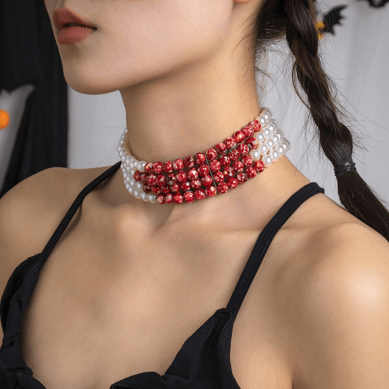 Gothic Pearl Necklace Choker Halloween Blood Tassel Clavicle Necklace