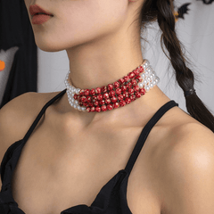 Gothic Pearl Necklace Choker Halloween Blood Tassel Clavicle Necklace