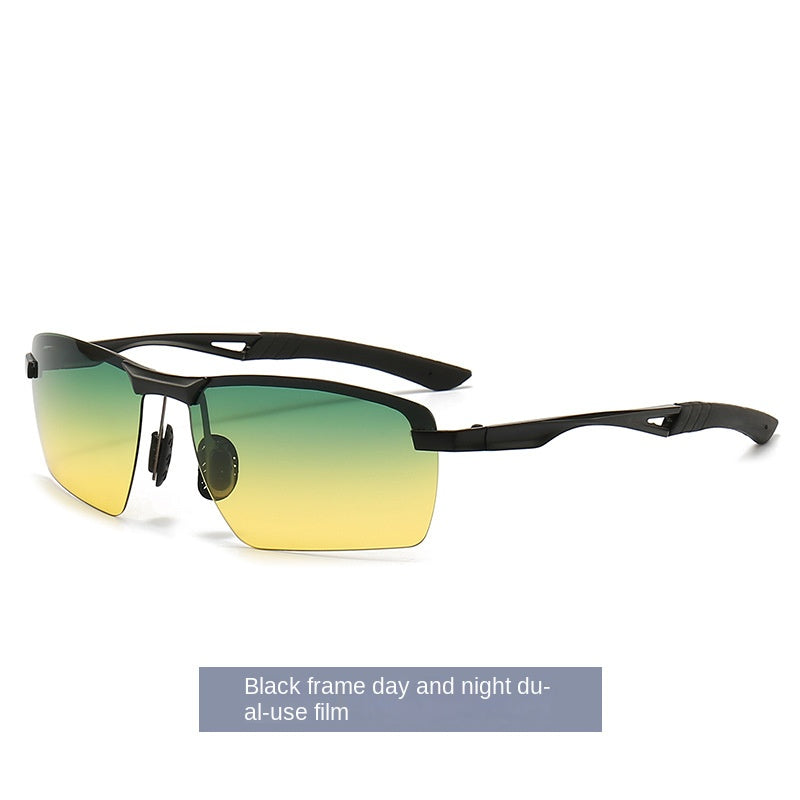 Polarized Sunglasses Half Frame Cycling Driving Glasses Night Lens Zipper Case