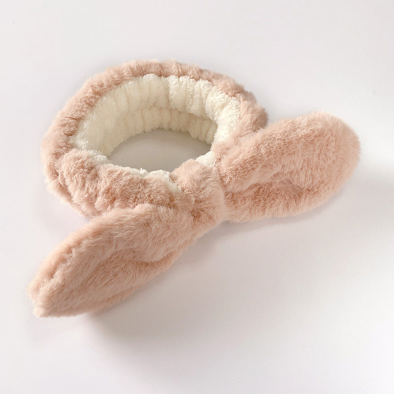 Rabbit Ears Bow Hair Band Makeup Plush Hair Band