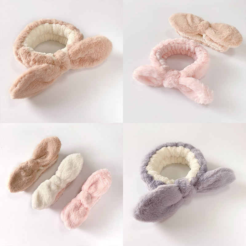 Rabbit Ears Bow Hair Band Makeup Plush Hair Band