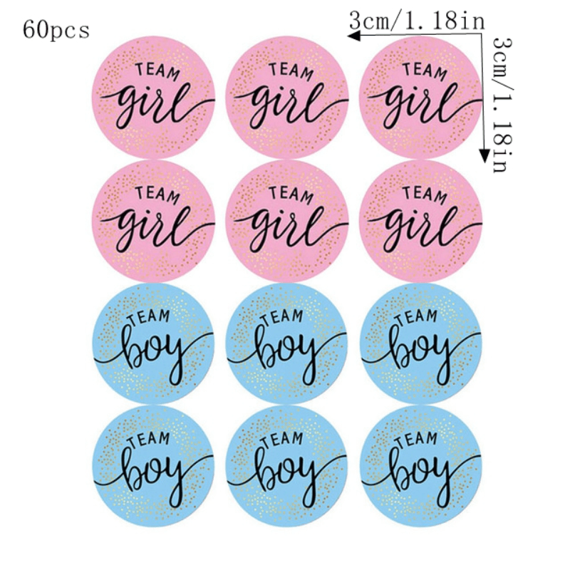 60pcs Team Stickers Gender Reveal Party Box Label Favors Supplies