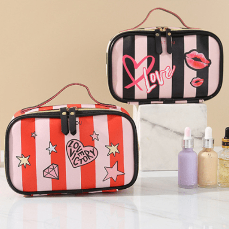 Striped Storage Bag Waterproof Makeup Bag Lightweight Travel Cosmetic Handbag