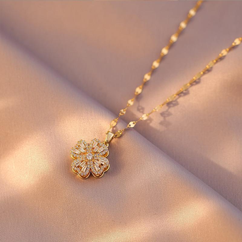 18k Golden Plating Clover Pendant Necklace Elegant Jewelry