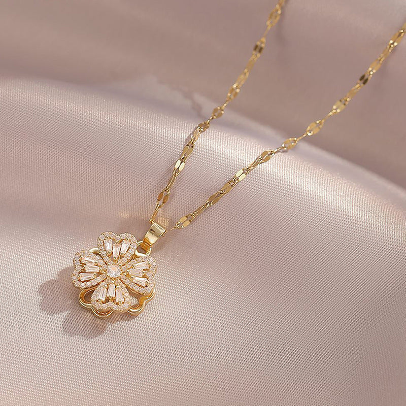 18k Golden Plating Clover Pendant Necklace Elegant Jewelry