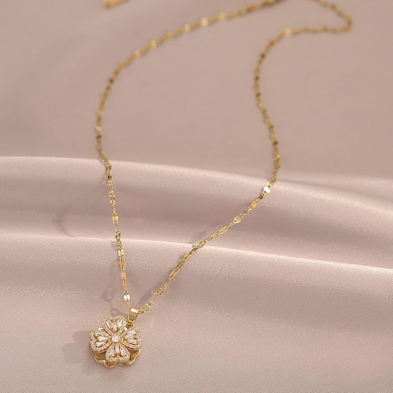 18k Golden Plating Clover Pendant Necklace Elegant Jewelry