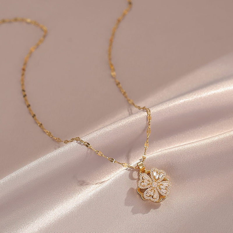 18k Golden Plating Clover Pendant Necklace Elegant Jewelry