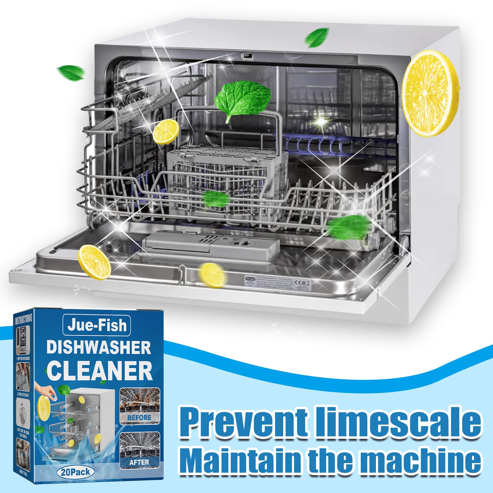 20 Pack Dishwasher Cleaner Tablets - Deep Cleaning Descaler Pods