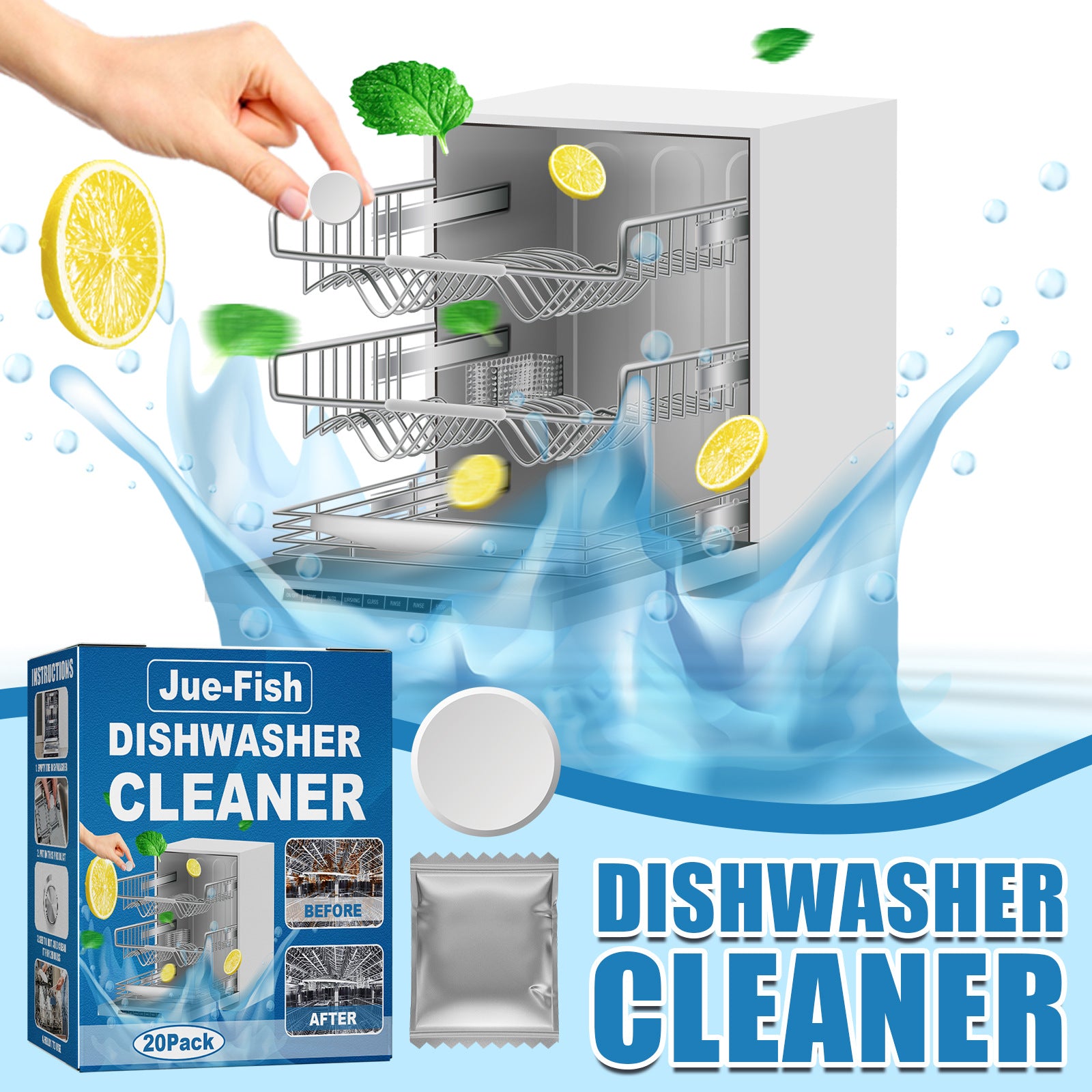 20 Pack Dishwasher Cleaner Tablets - Deep Cleaning Descaler Pods
